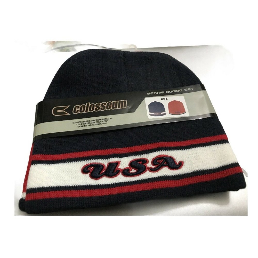 Colosseum USA 2pk Beanie Combo Set Red White Blue
